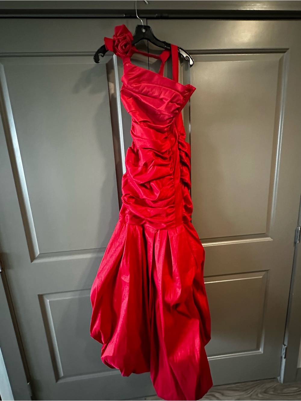 Red Girls' Formal Dress with Rosette Strap